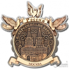 Магнит из бересты Москва-Воскресенские ворота голуби серебро